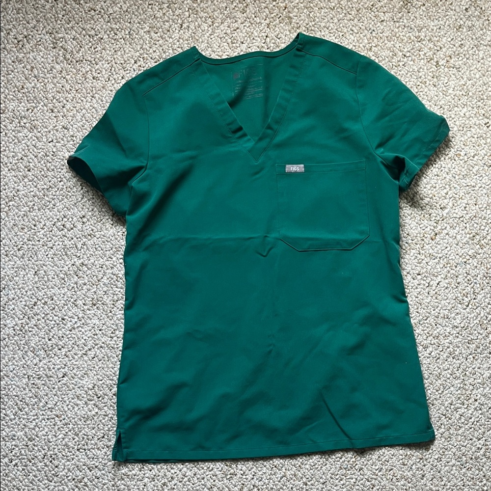 Figs Jade Green Scrub Top with V-Neck
